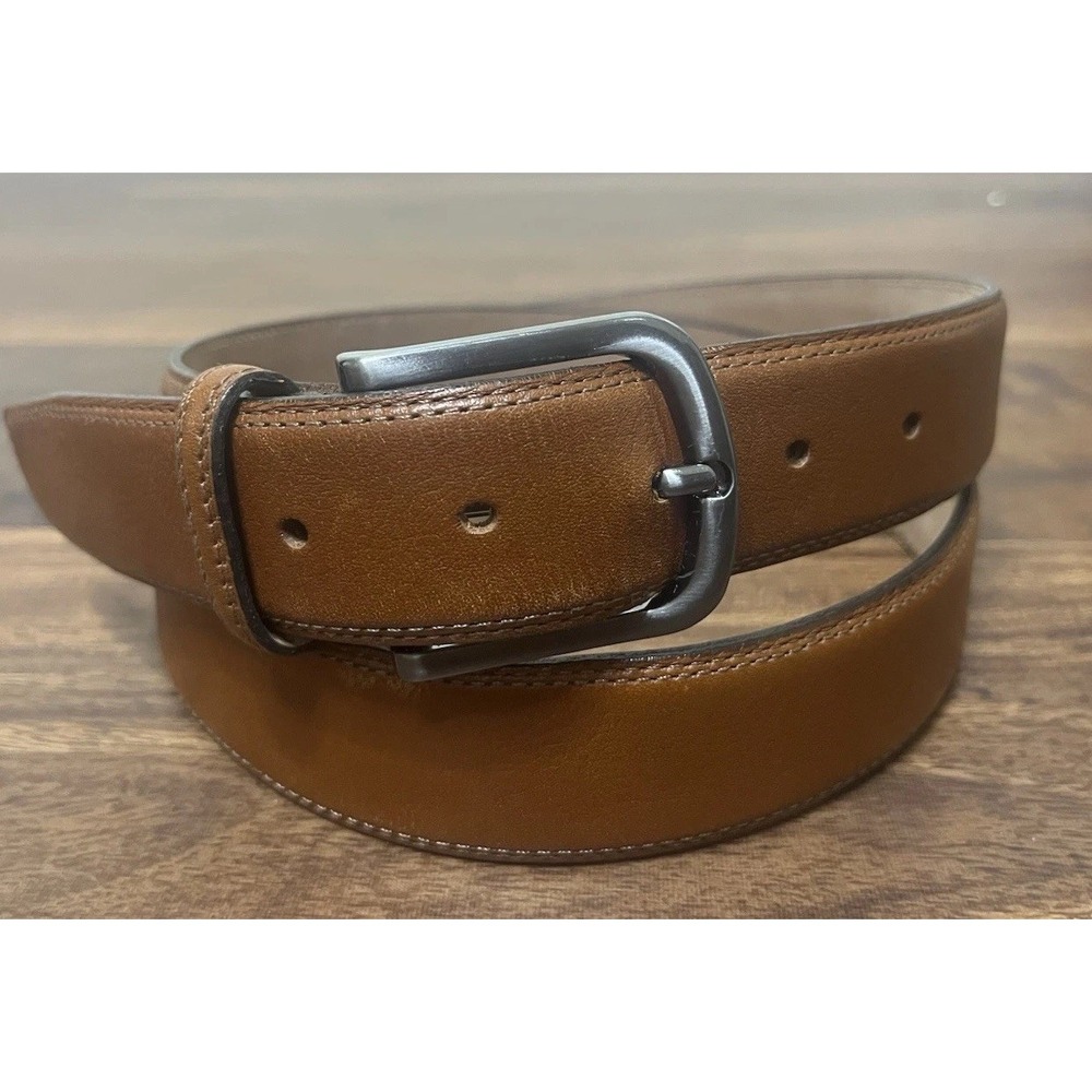 Flag Ltd Mens Genuine Leather Belt Size 40 Cognac Brown Silver Buckle Brazil